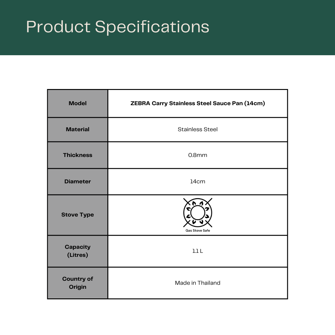 ZEBRA Carry Stainless Steel Sauce Pan 14cm