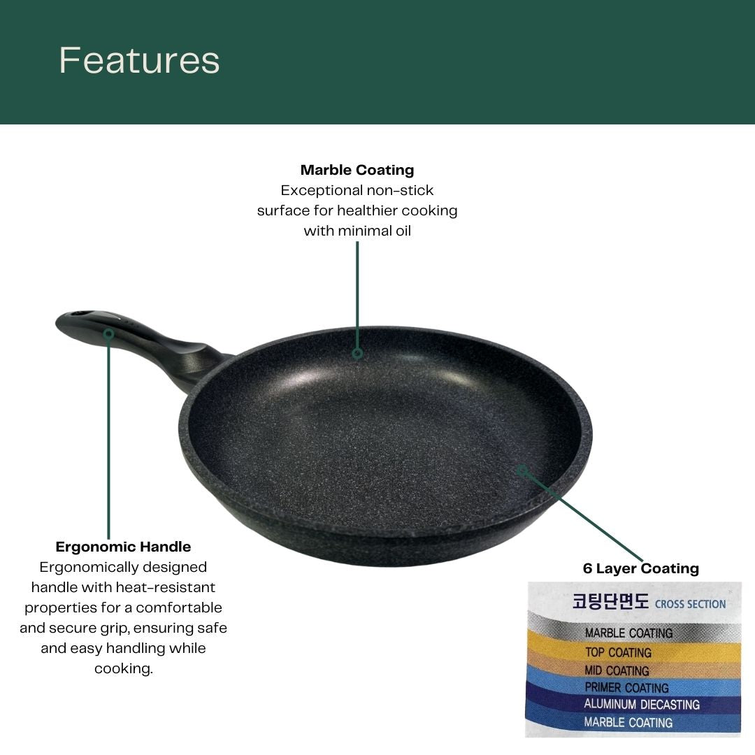 Queen Art Marble Frying Pan (26cm) features: Marble Coating, Ergonomic Handle, 6 Layer Coating