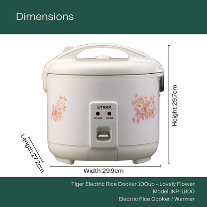 Tiger Electric Rice Cooker 10 Cup (JNP-1800) White