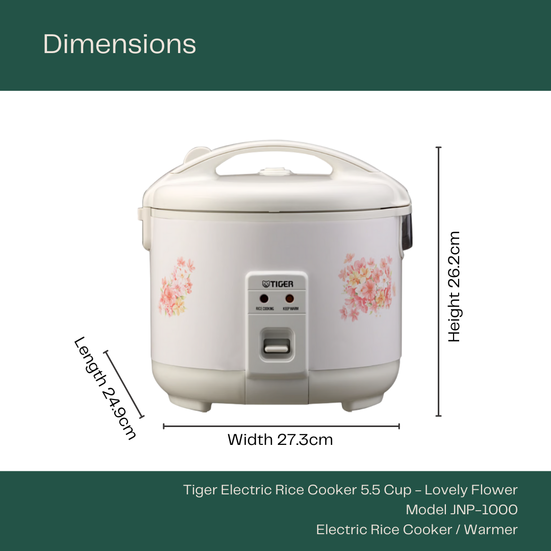 Tiger Conventional Electric Rice Cooker 5.5 Cup (JNP-1000) White