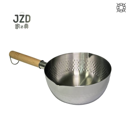 Japanese saucepan featuring a honeycomb embossed pattern and dual spouts on each side, shown against a plain background.