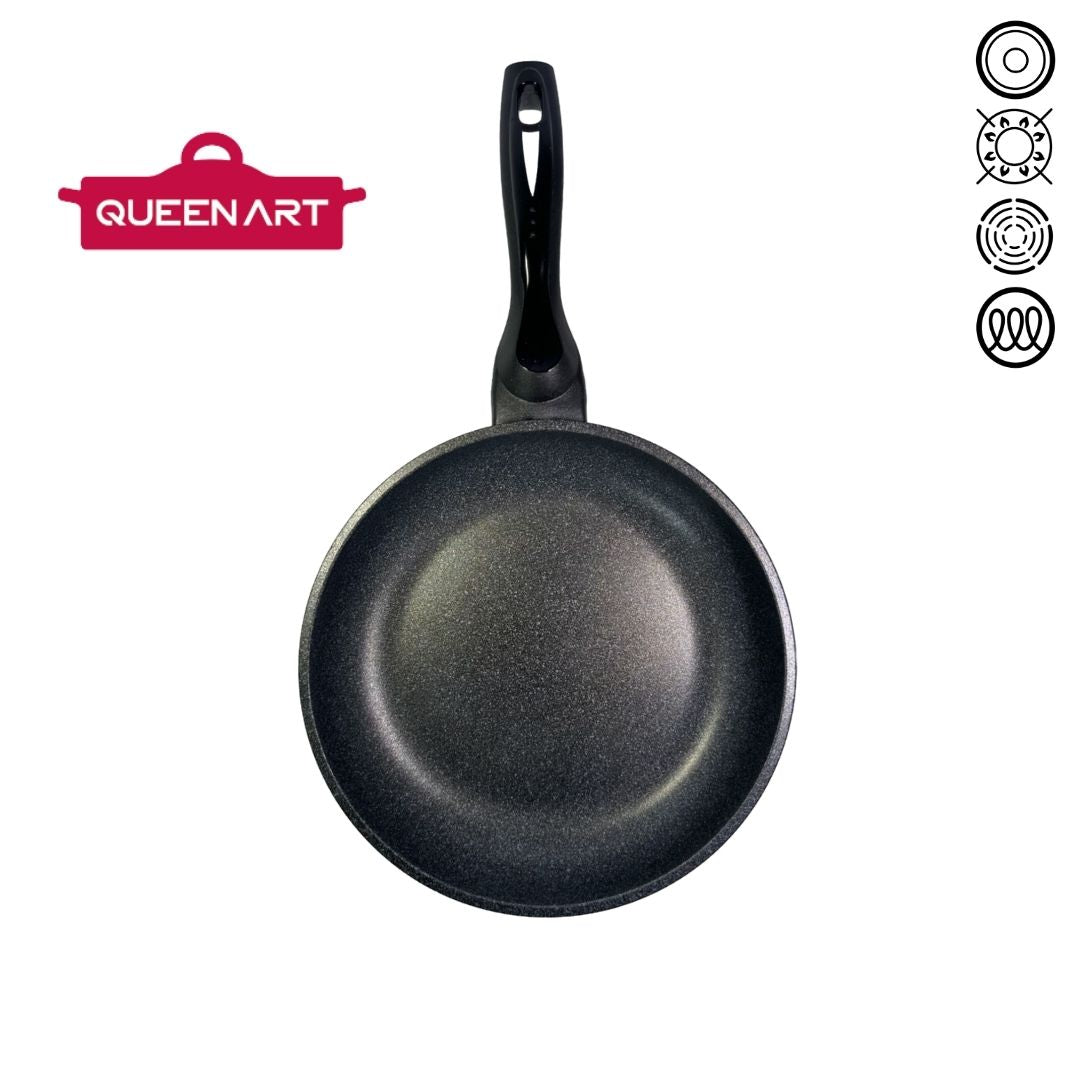 QueenArt Marble Frying Pan (26cm) with a durable marble finish and a heat-resistant handle, shown on a simple backdrop.